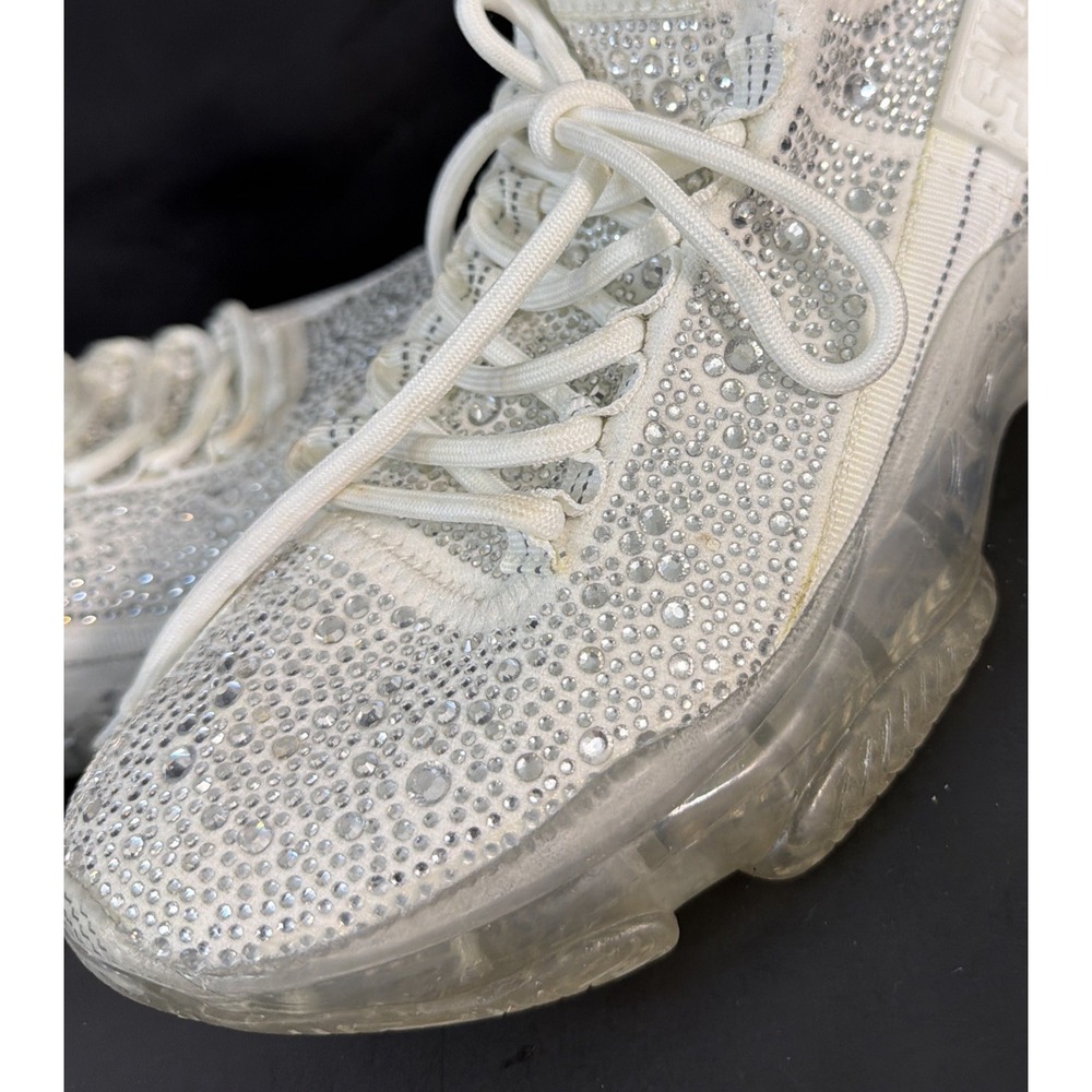 Steve Madden Maxima Rhinestone White Silver Women's Lace Up Sneakers - Size 9 - Picture 2 of 15